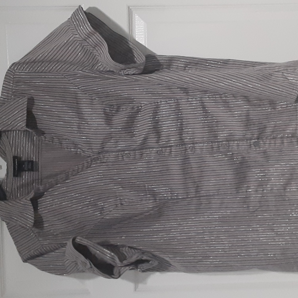 Layne Bryant size 26 short sleeved button up shirt.Grey with black/silver stripe